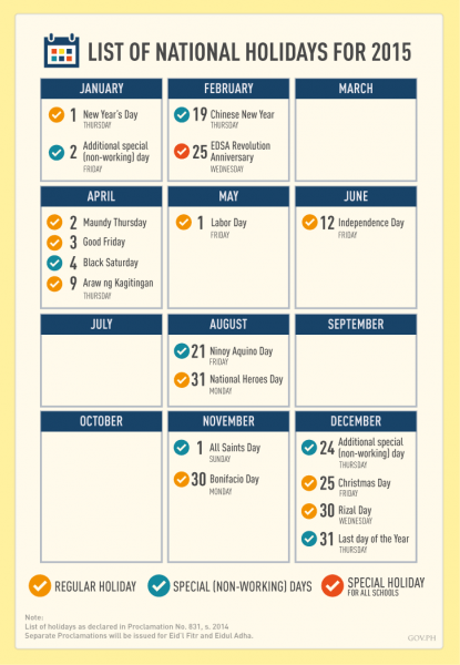 2015 Philippine Holidays and Long Weekends - Philippine Beach Guide