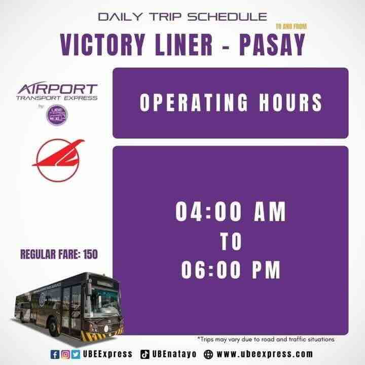 UBE NAIA-Victory Liner Pasay Schedule