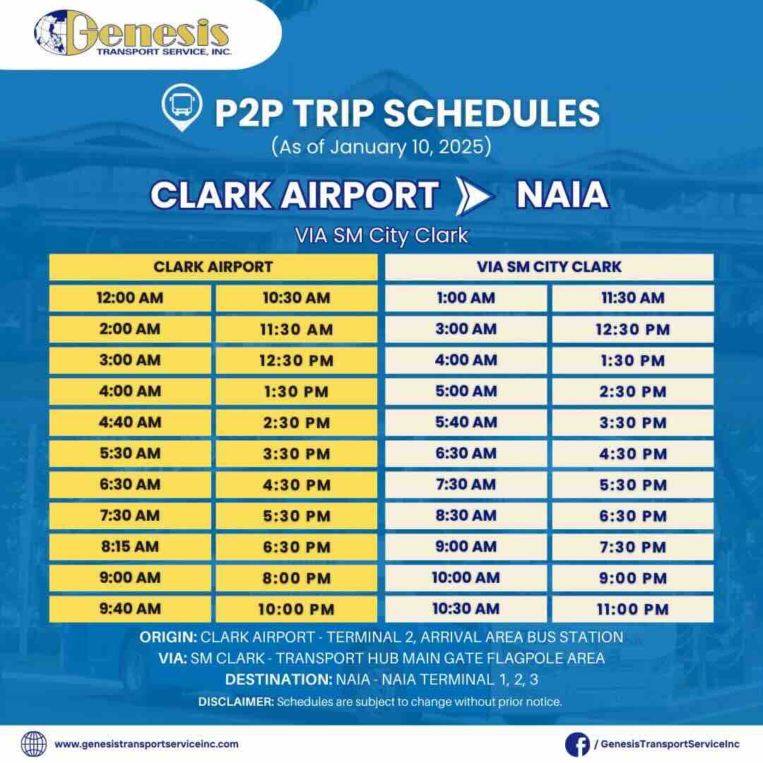 Genesis P2P Clark Airport to NAIA