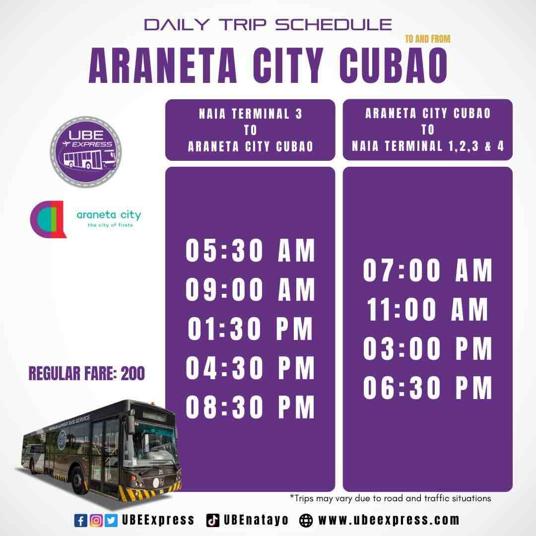 UBE NAIA - Araneta Cubao Schedule