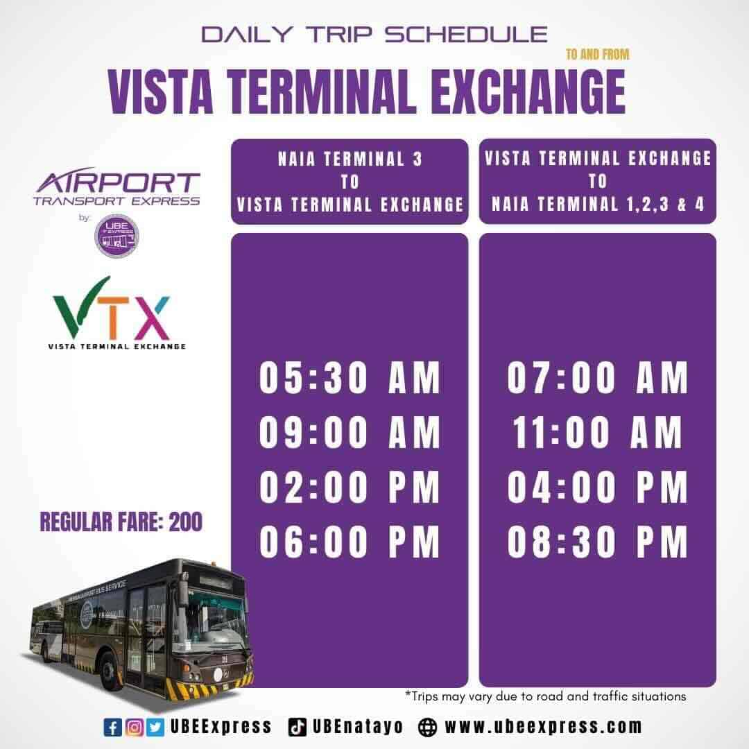 UBE NAIA - Vista Terminal Alabang Schedule